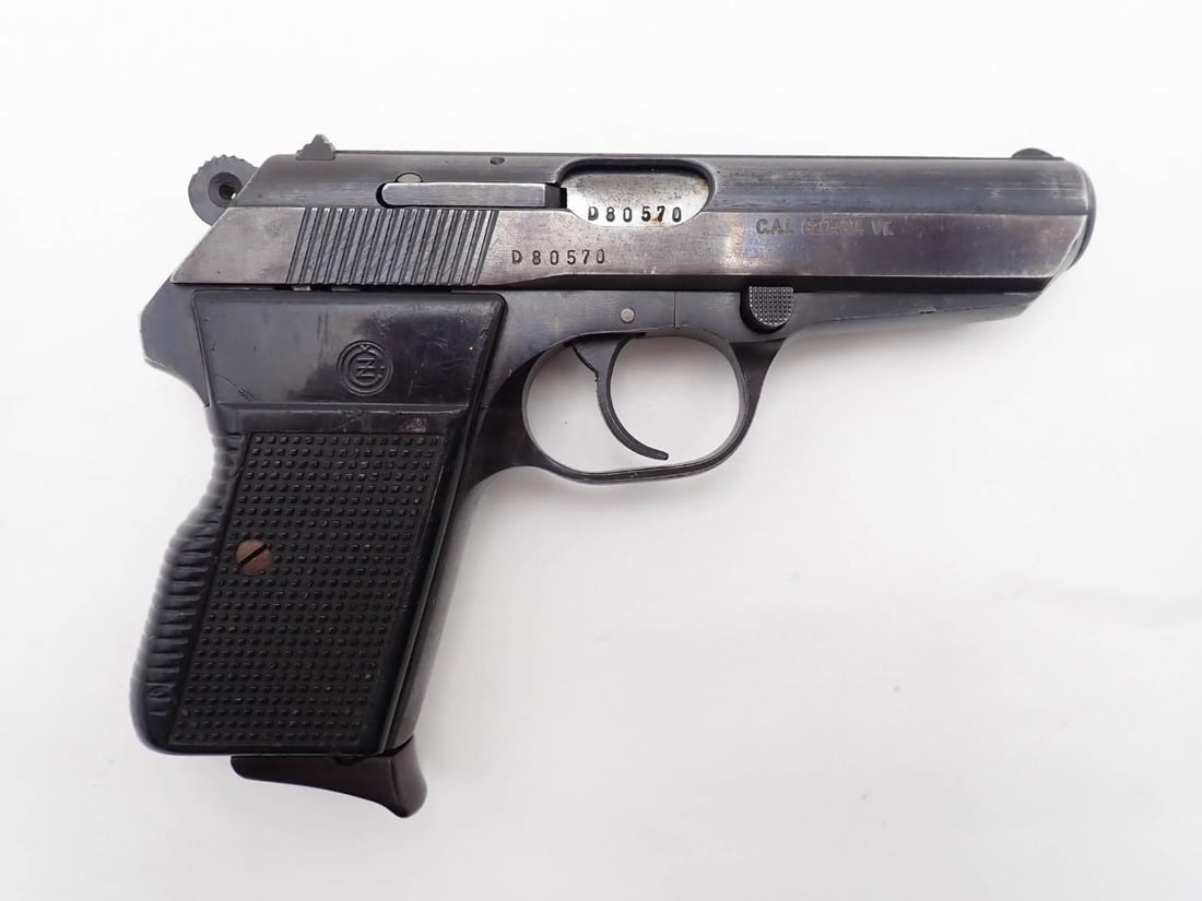 CZ Model 70 Pistol: SN: D80570 Cal: .32 ACP Action Type: Semi-Automatic Barrel Length: 3.5" Sights/Optics: fixed Stock: synthetic Finish: blue Bore: excellent Overall Cond: good Mechanical: good Box/Papers/Acc: with