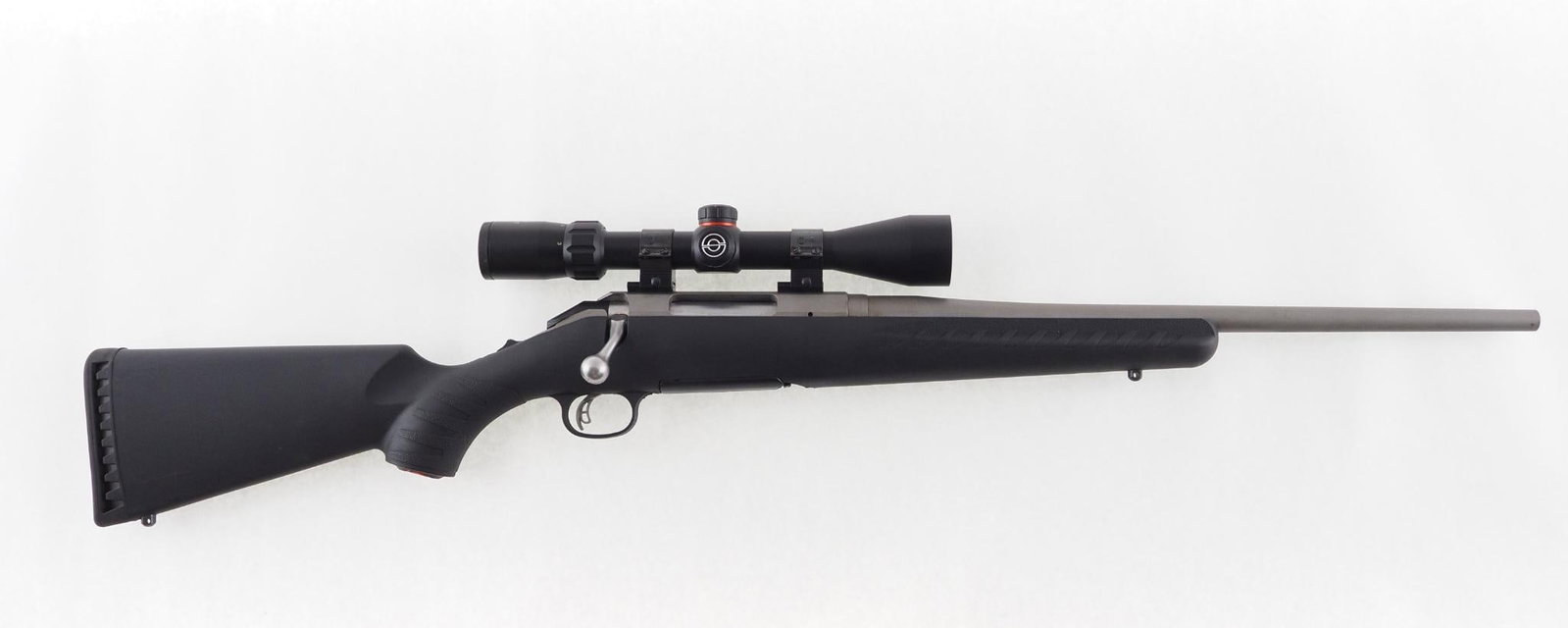 Ruger American Compact Rifle: SN: 694-08940 Cal: .243 Winchester Action Type: Bolt Action Barrel Length: 18" Sights/Optics: Simmons 3-9 8 point scope Stock: synthetic Finish: stainless steel Bore: very good Overall Cond: very
