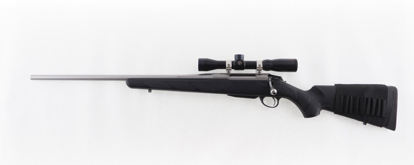 Tikka T3 Rifle: SN: 029610 Cal: .270 Win. Action Type: Bolt Action Barrel Length: 22.25" Sights/Optics: Alaskan Guide 3-12X32 scope Stock: synthetic Finish: stainless steel Bore: very good / excellent Overall Cond: