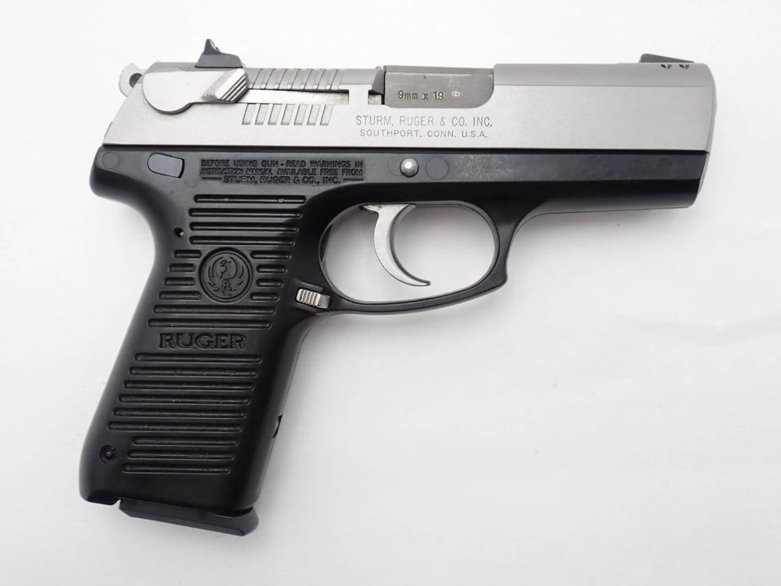 Ruger P95DC Pistol: SN: 311-79258 Cal: 9mm Action Type: Double Action Semi-Automatic Barrel Length: 3.75" Finish: two tone Bore: very good / excellent Overall Cond: very good Mechanical: fine Box/Papers/Acc: with
