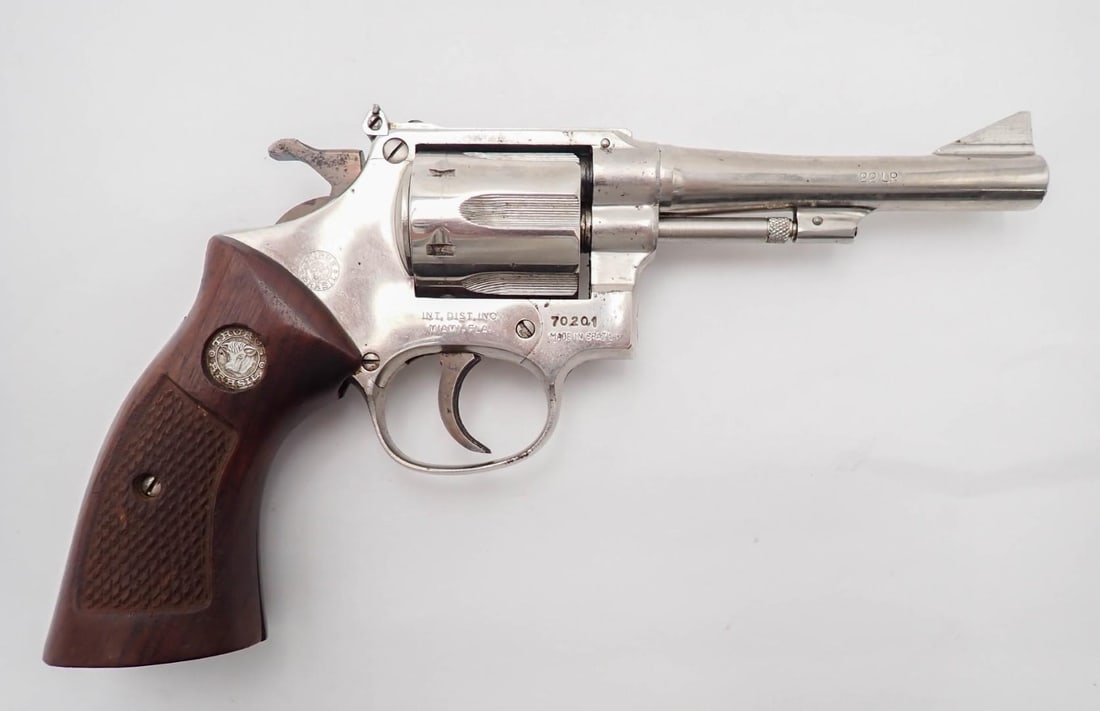 Taurus 94 Revolver: SN: 70201 Cal: .22 LR Action Type: Double Action Barrel Length: 4" Finish: nickel Bore: good with light even pitting Overall Cond: good Mechanical: fine Classification: Modern A&D #: 26-0646