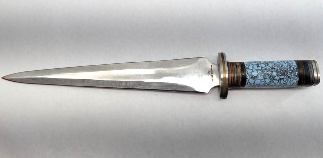 Old Ram "Arkansa Toothpick" Fixed Blade Knife: 18.75" overall length, with handmade leather sheath