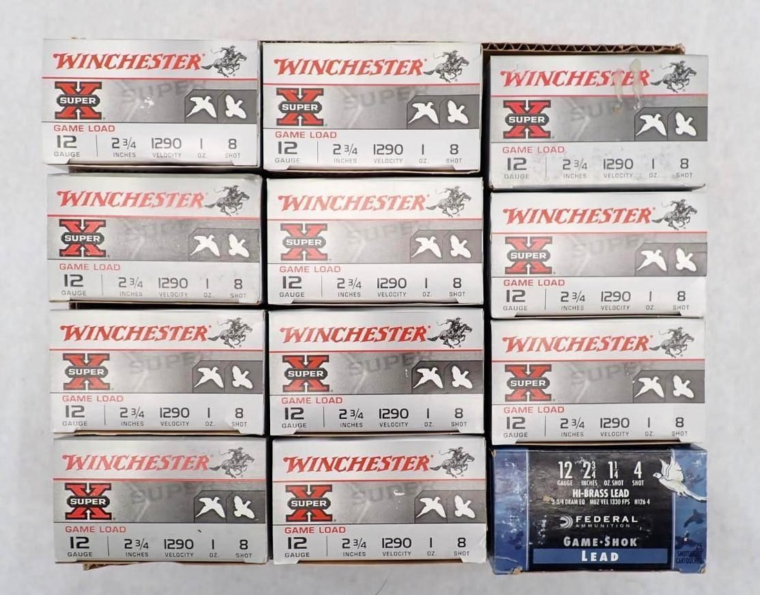 (300) 12 Gauge Shotshells: 2 3/4", 1 ounce, (275) Winchester 8 shot, (25) Federal 4 shot