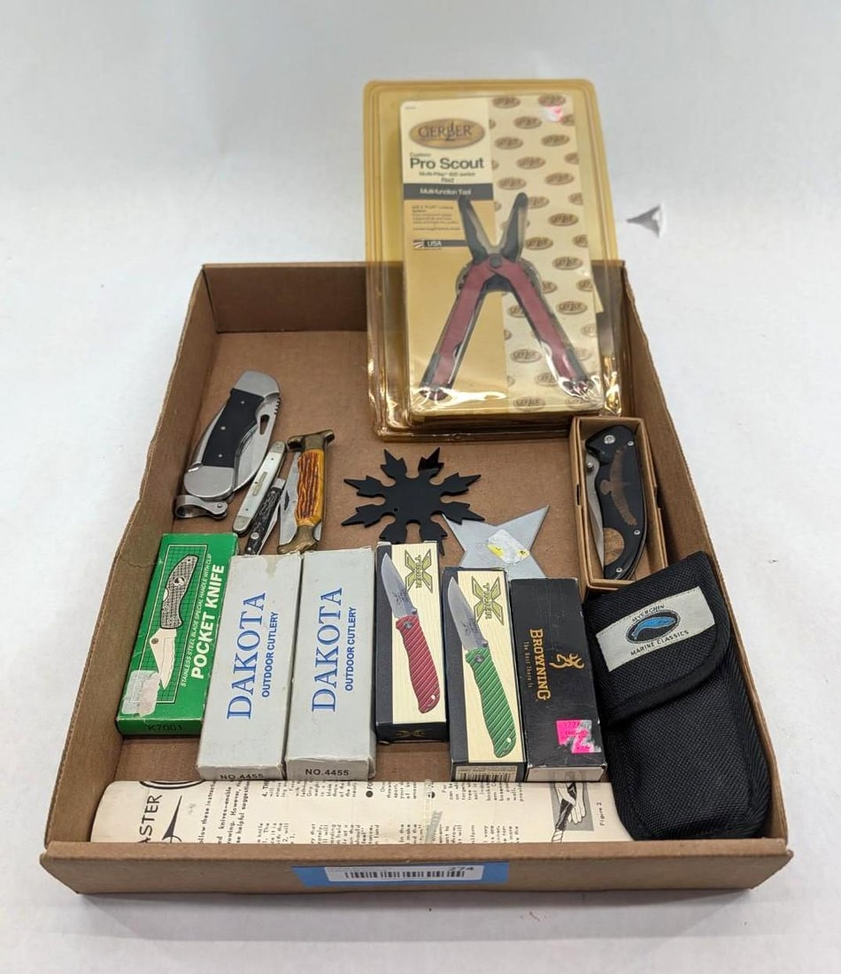(13) Assorted Folding Knives & Tools: incl. Schreade, Elk Ridge, Browning, Gerber and others