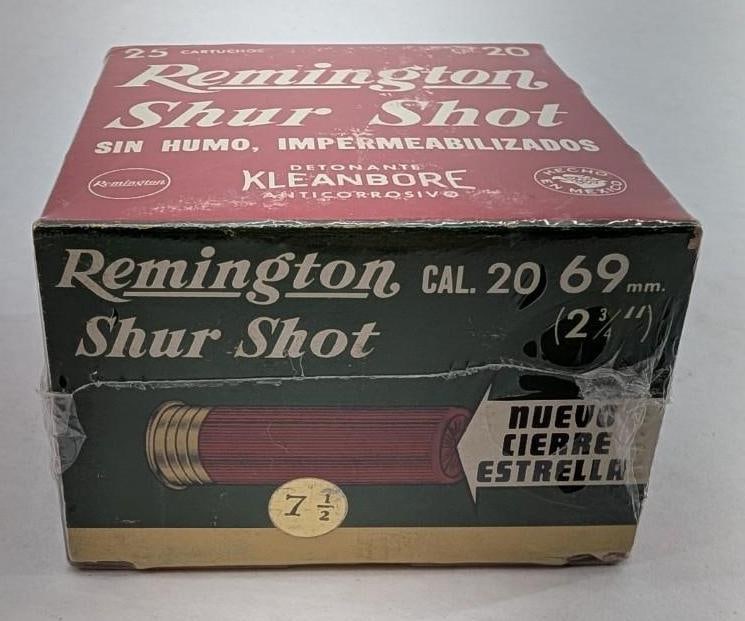 Vintage Box of Remington Sure Shot 20 Ga. Shotgun Shells: Mexican