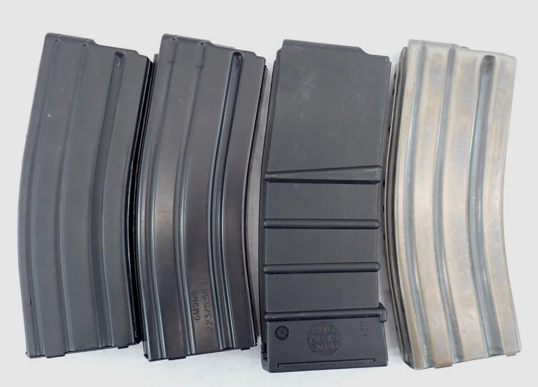 (4) Ar-15 5.56mm Magazines: various manufacturers, (1) black polymer, (3) metal, 30 round, *restrictions - Check your local state laws, before bidding