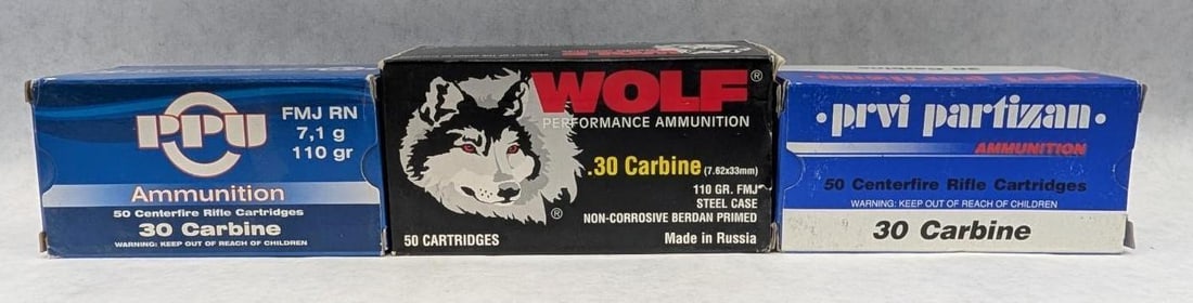 (3) Boxes of .30 Carbine Cartridges: (3) Boxes of .30 Carbine Cartridges