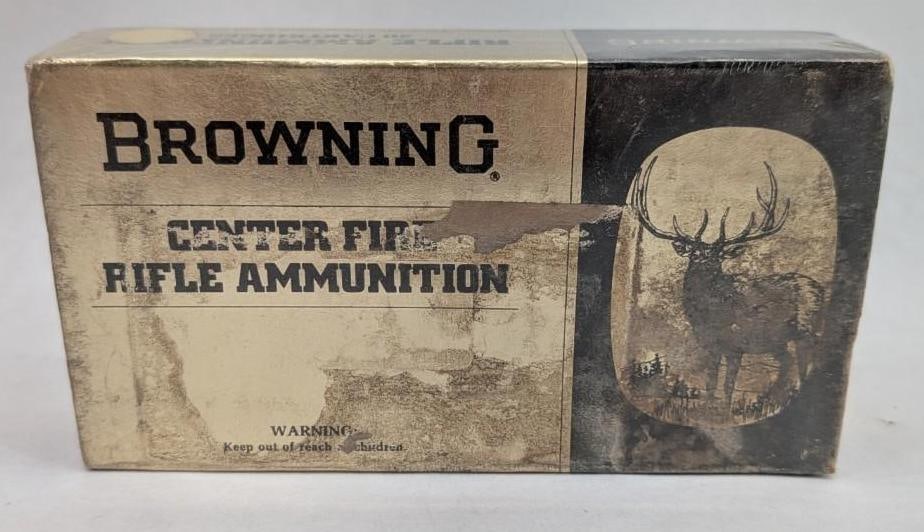 Vintage Box of Browning 7mm Remington Magnum Cartridges: 150 grain Spitzer