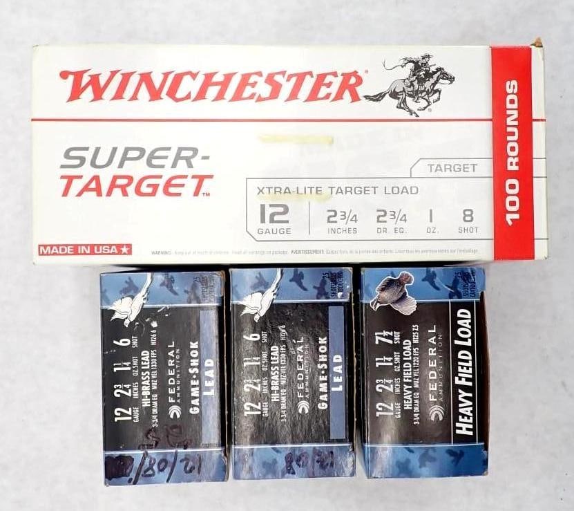 (75) Federal High Brass 12 Gauge Ammo & (100) Winchester 12 Gauge Super Target Loads: 2 3/4", #8, #6, #7.5 shot