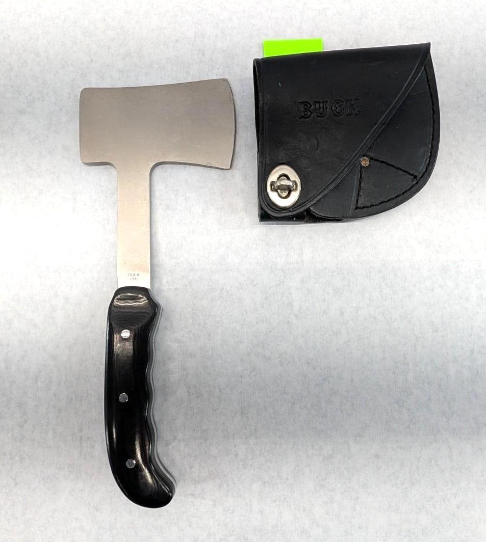 Buck Hatchet W/ Leather Case: overall length 10.5"