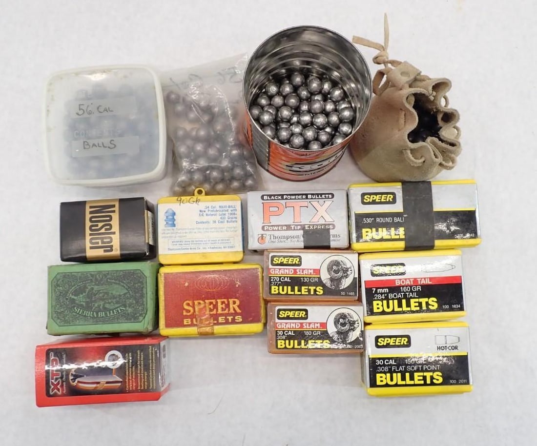 (25+/-)lbs of Bullets & Round Ball: incl. 30 cal, 56cal, 7mm, Nosler 270, etc.