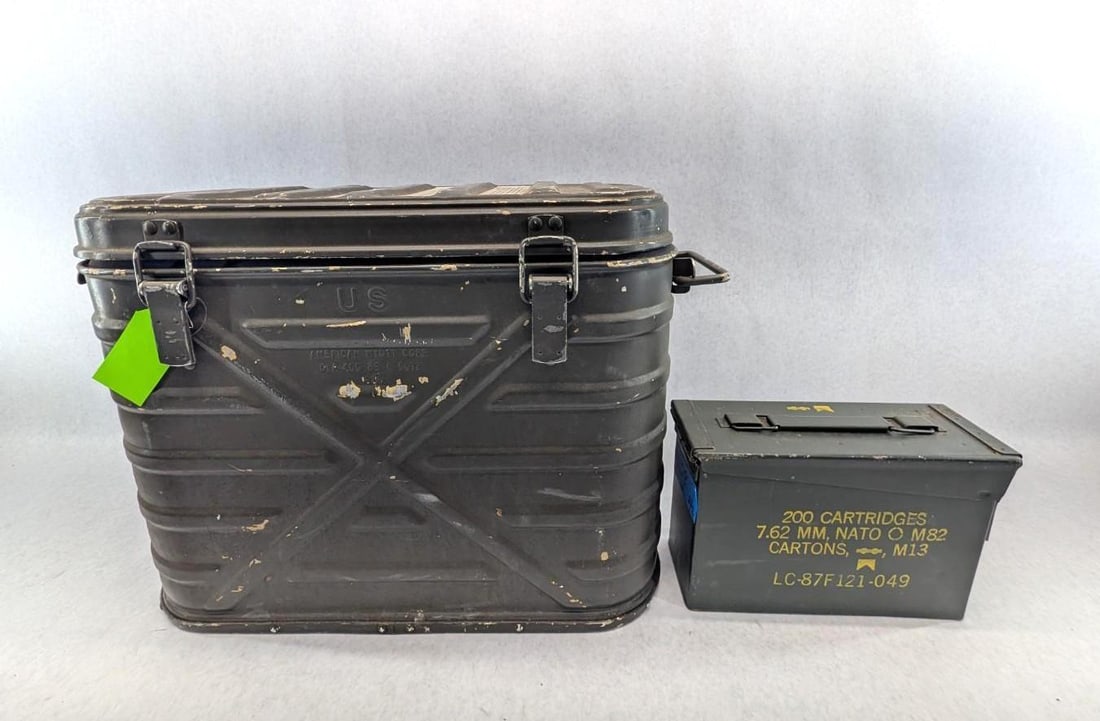 Military Style Food Storage Can & Ammo Can: insulated food storage can is 22 1/2" x 9 1/2" W x 15 1/2" tall, ammo can is 11" x 4" x 7" T