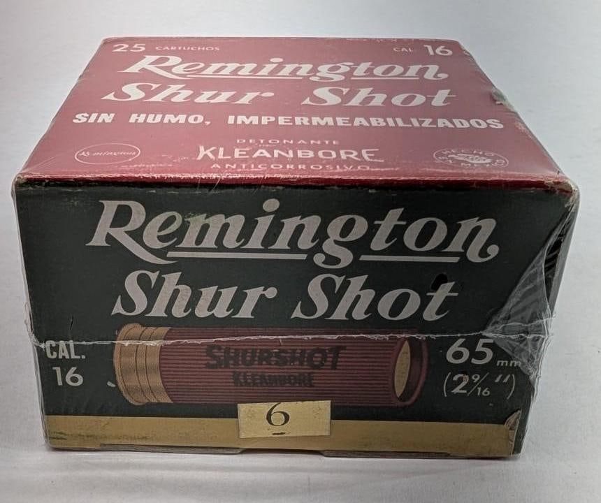 Vintage Box of Remington Sure Shot 16 Ga. Shotgun Shells: Mexican