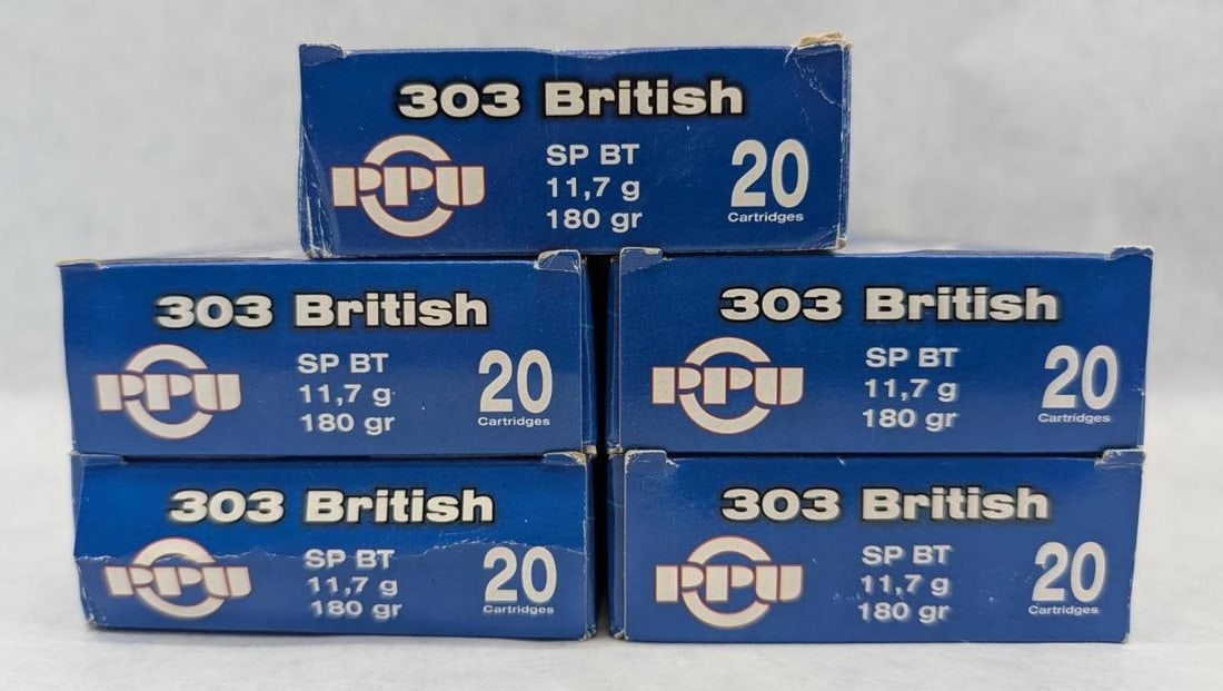 (5) Boxes of PPU .303 British Cartridges: (5) Boxes of PPU .303 British Cartridges