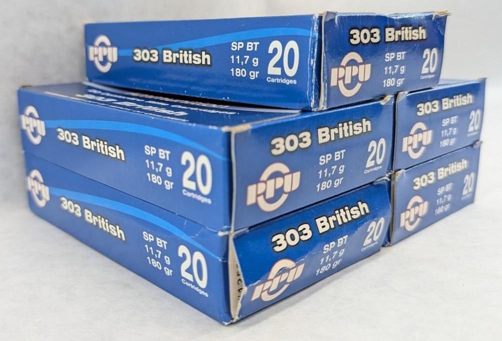 (5) Boxes of PPU .303 British Cartridges - 2
