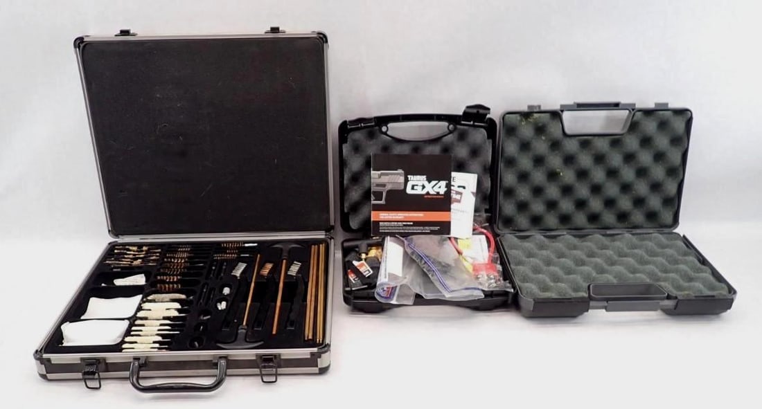 Gun Cleaning Kit W/ (2) Pistol Storage Boxes: storage boxes are plastic