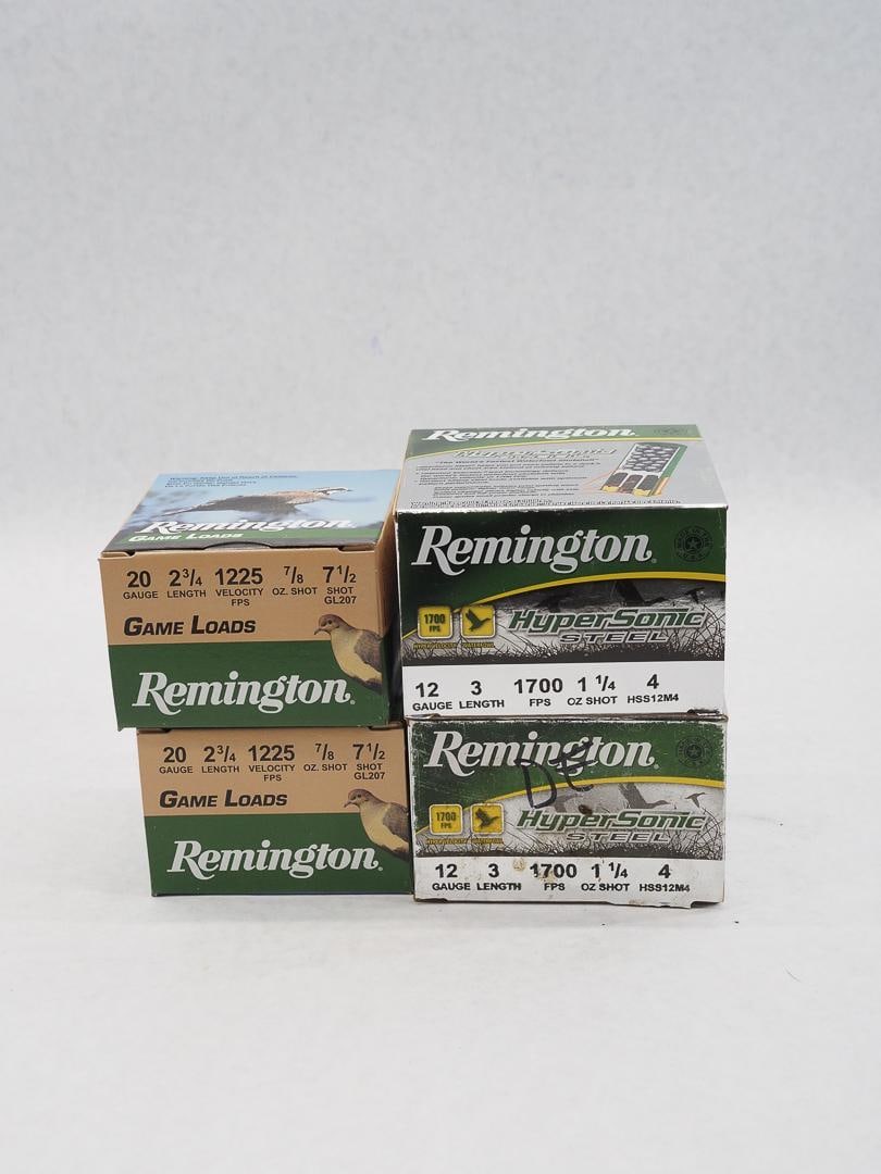 (2) Boxes of Remington 12 Ga. 3" Hypersonic 4: (1) box has 18 rounds, also incl. (2) boxes of Remington 20 Ga. 2.75" 7.5 gameloads