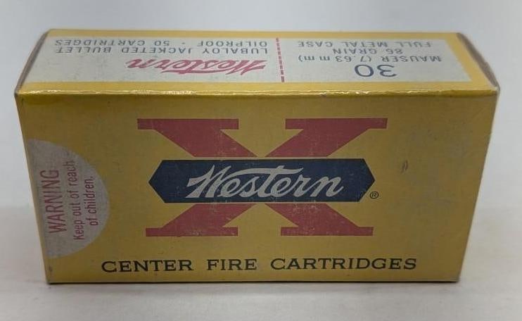 Vintage Box of Western .30 Mauser Cartridges: 86 grain FMJ