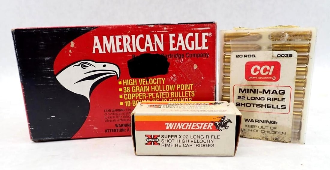 (450+/-) Rounds of 22LR Ammo & (20) Rounds of 22LR Shotshells: (450+/-) Rounds of 22LR Ammo & (20) Rounds of 22LR Shotshells