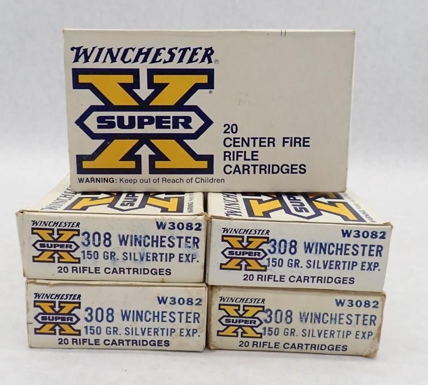 (5) Boxes of .308 Winchester 150 gr. Silver Tip: (5) Boxes of .308 Winchester 150 gr. Silver Tip