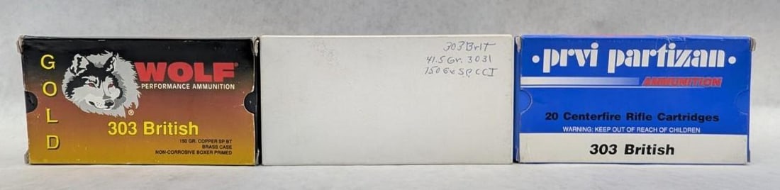 (3) Boxes of .303 British Cartridges: (1) box is hand loads