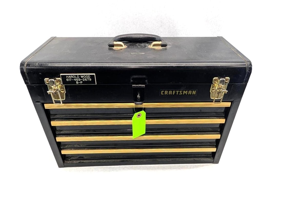 Black Powder/Muzzle Loader Lot: incl. mag sabots, cleaning supplies, bore swabs, cleaners, ammo tubes, etc. & Craftsman 4-drawer toolbox