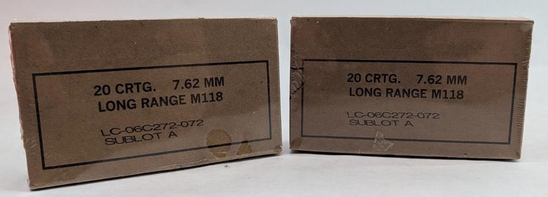 (2) Boxes of Lake City M118 7.62 NATO Cartridges: ca. 2005, sealed boxes