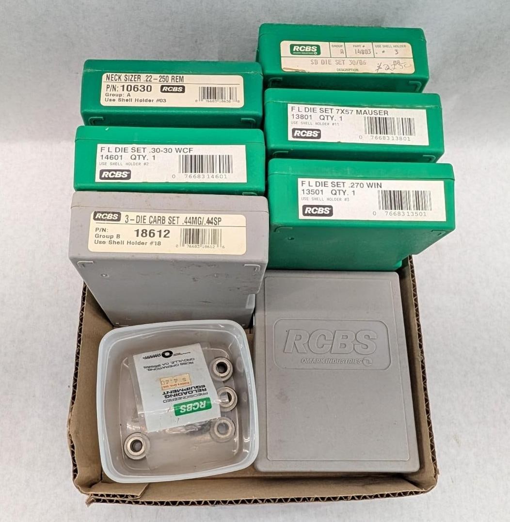 (7) RCBS Die Sets: incl. .30-06, 7x57 Mauser, .270 Win, 357 MAG, 22-250 RIM, etc.