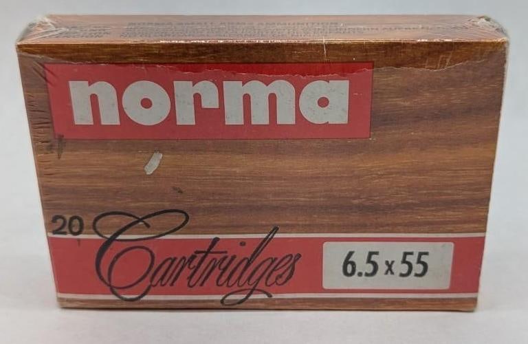 Vintage Box of Norma 6.5X55 Cartridges: 156 grain, SPRN