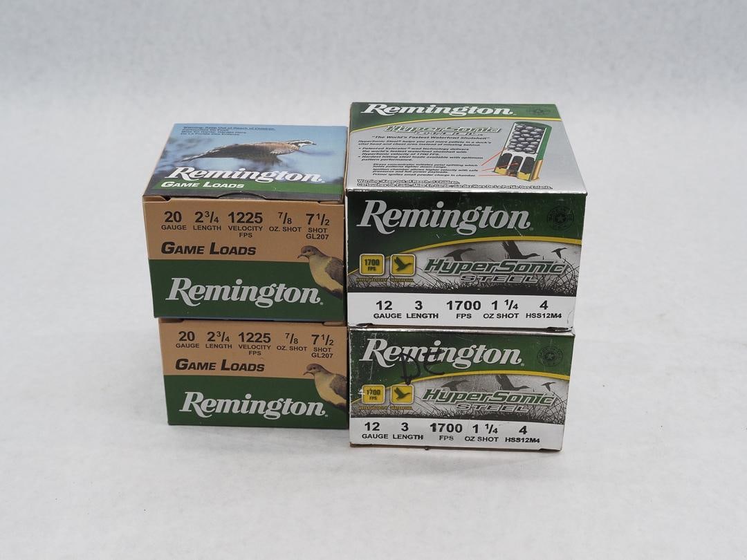 (2) Boxes of Remington 12 Ga. 3" Hypersonic 4: (1) box has 18 rounds, also incl. (2) boxes of Remington 20 Ga. 2.75" 7.5 gameloads