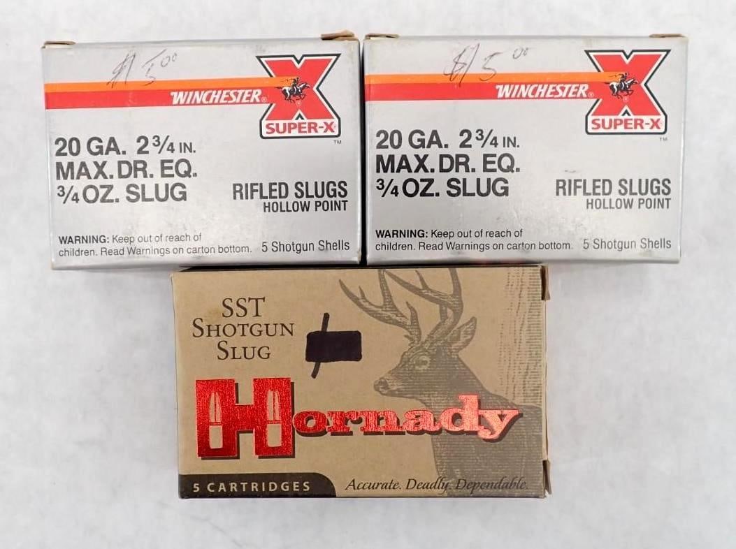 (10) Winchester 20 Gauge Slugs & (5) Hornady SST Slugs: (10) Winchester 20 Gauge Slugs & (5) Hornady SST Slugs