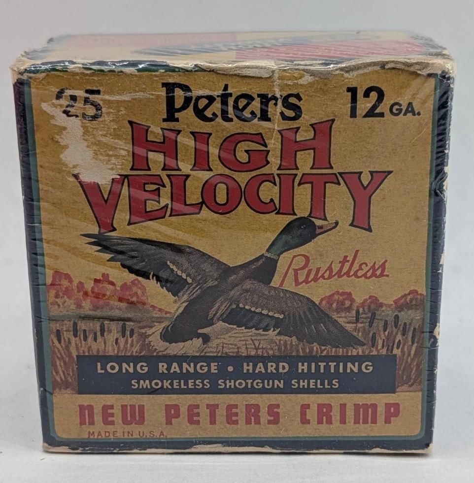 (14) Peters High Velocity 12 Ga. Shotgun Shells in Vintage Box: (14) Peters High Velocity 12 Ga. Shotgun Shells in Vintage Box