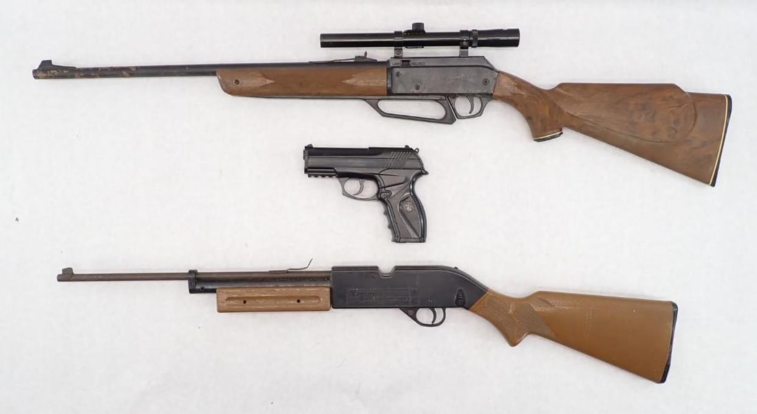 Power-Lite Lever Action BB Rifle, Bear River Co2 BB Pistol & Crosman 760 Pumpmaster Air Rifle: incl. Daisy 4x15 BB rifle scope and Barnett Lil' Phoenix recurve bow