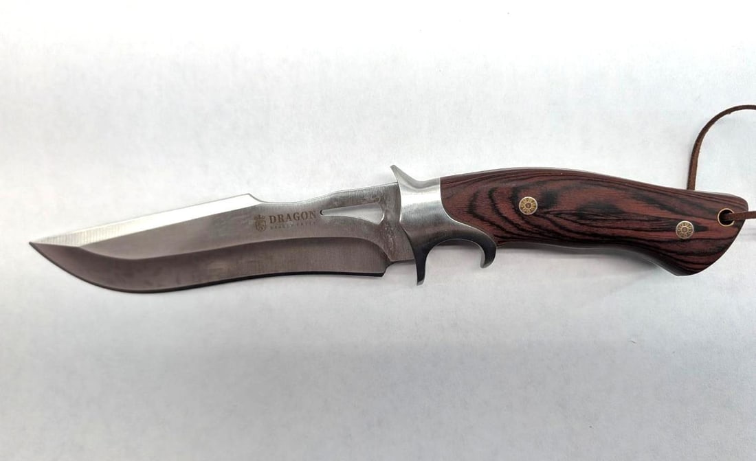 Dragon Creek Fixed Blade Knife: 10.25" overall length, with handmade leather sheath