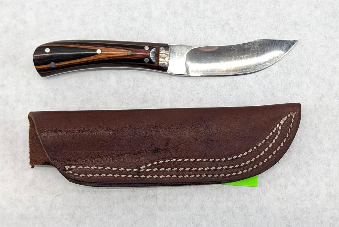 Melvin Dunn Fixed Blade Rosewood Handle Skinning Knife W/ Leather Sheath: overall length 7 3/4"