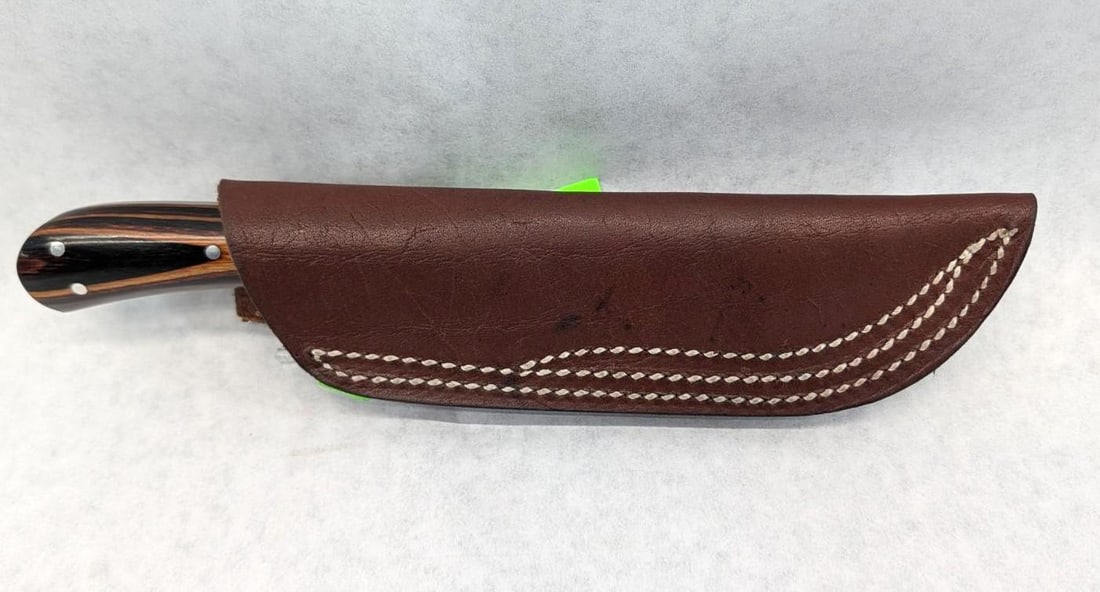 Melvin Dunn Fixed Blade Rosewood Handle Skinning Knife W/ Leather Sheath - 6