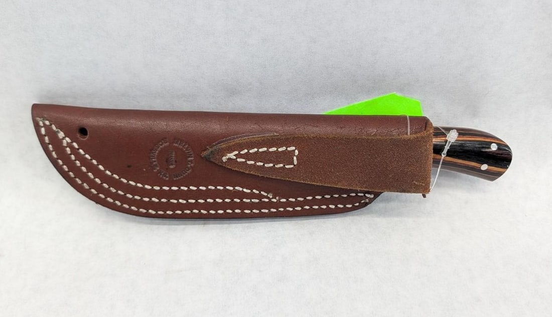 Melvin Dunn Fixed Blade Rosewood Handle Skinning Knife W/ Leather Sheath - 7