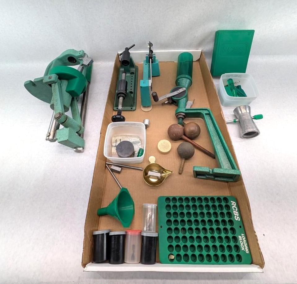 (5) RCBS Reloading Tools: incl. powder dispenser, scale, case trimmer, reloading press. etc., also includes .22-250 REM die set