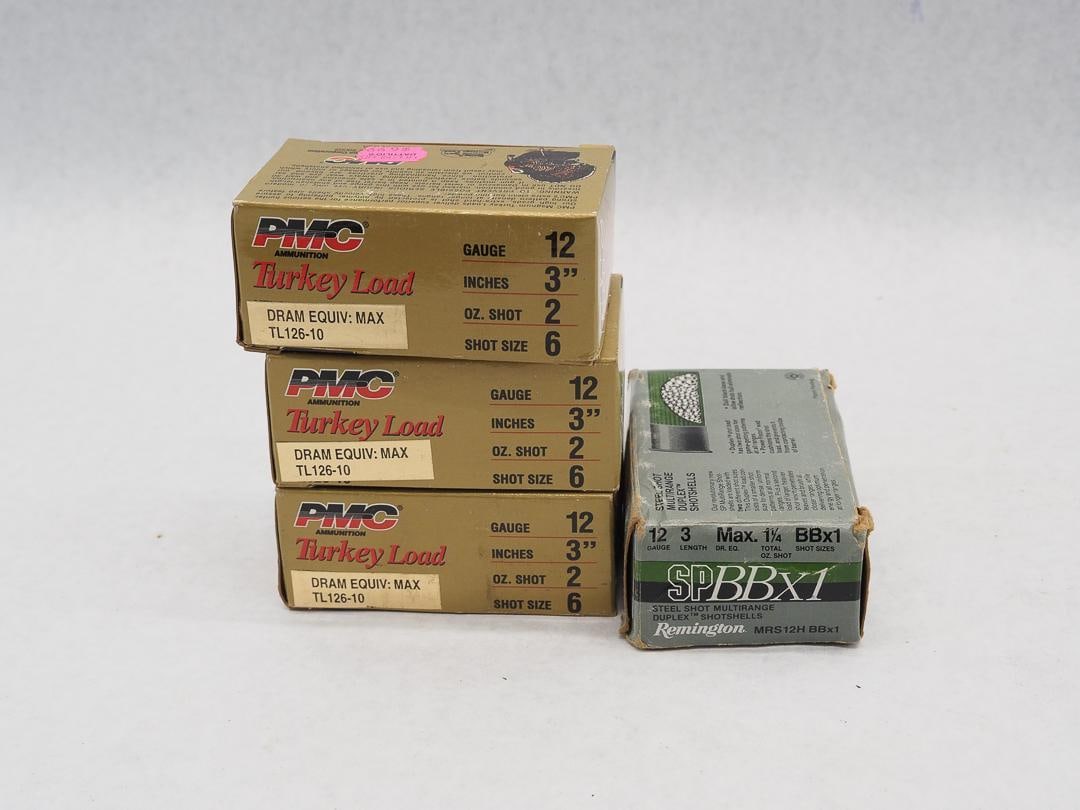(3) Boxes of PMC 12 Ga. 3" 6 Shot Turkey Loads: also incl. (1) box of Remington 12 Ga. SPBBx1