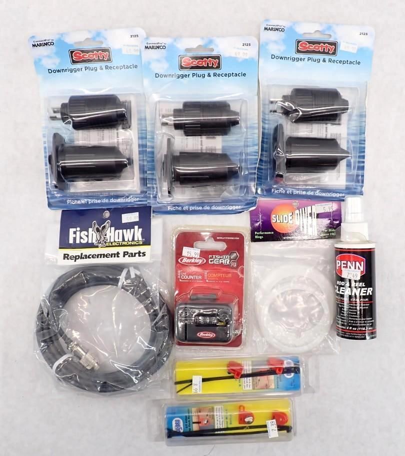 Downrigger Parts: incl. plug receptacles, line counter, Fish Hawk replacement part, rod & reel cleaner, etc.
