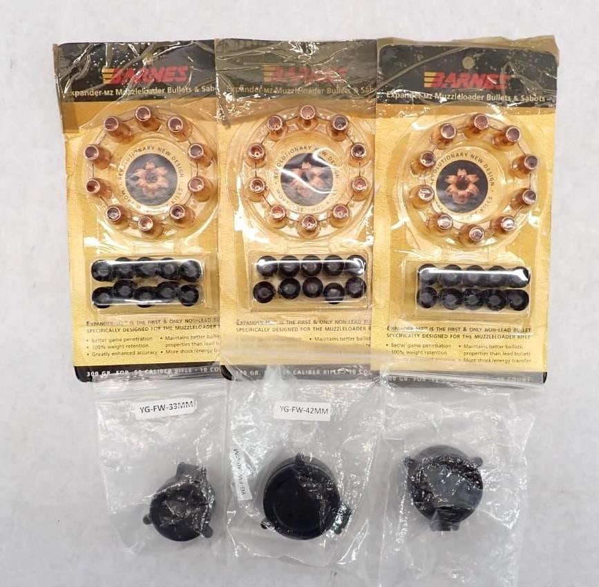 (30) Barnes Expander/MZ Muzzleloader Bullets & Sabots: incl. (3) scope lense covers