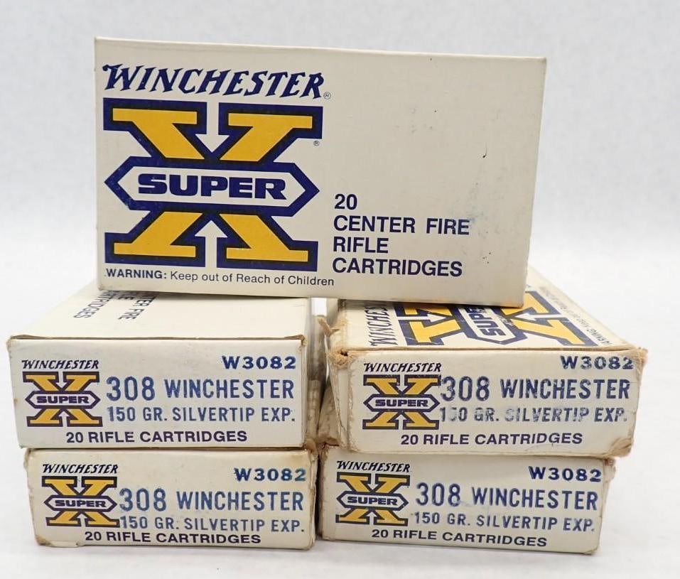 (5) Boxes of .308 Winchester 150 gr. Silver Tip: (5) Boxes of .308 Winchester 150 gr. Silver Tip