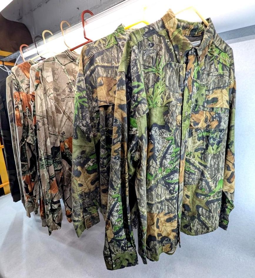 (7) Camouflage Hunting Shirts & Base Layers: incl. Mossey Oak, Outfitters Ridge, Redhead, size L 46-48