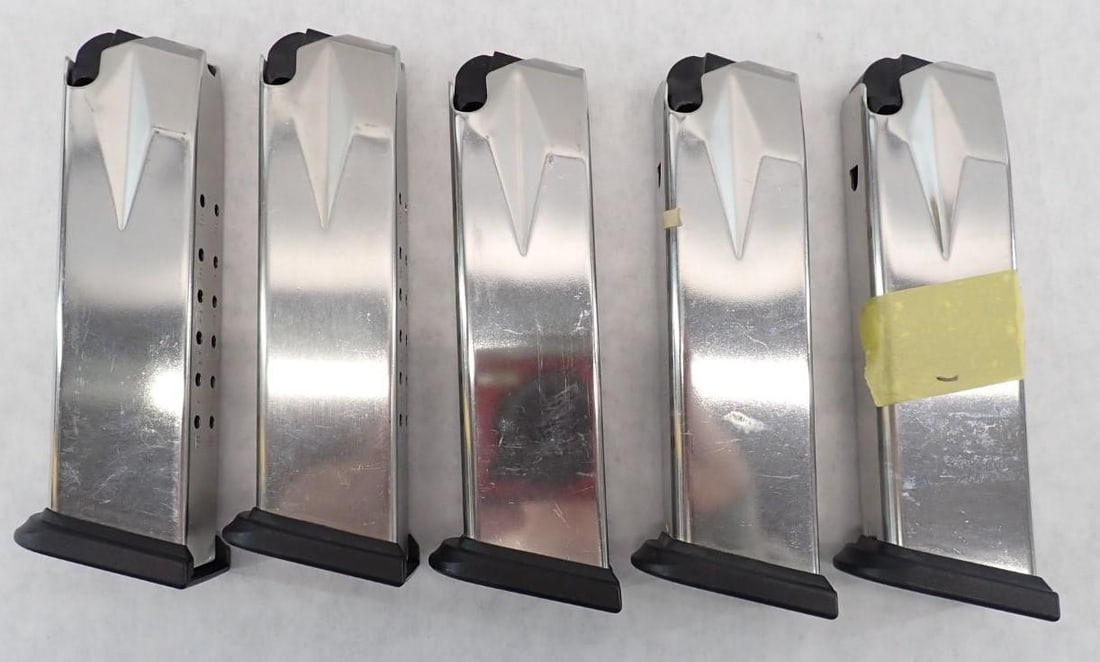 (5) Springfield Armory XD 9mm Magazines: Factory stainless finish with polymer baseplates, 16 round, *restrictions - Check your local state laws, before bidding