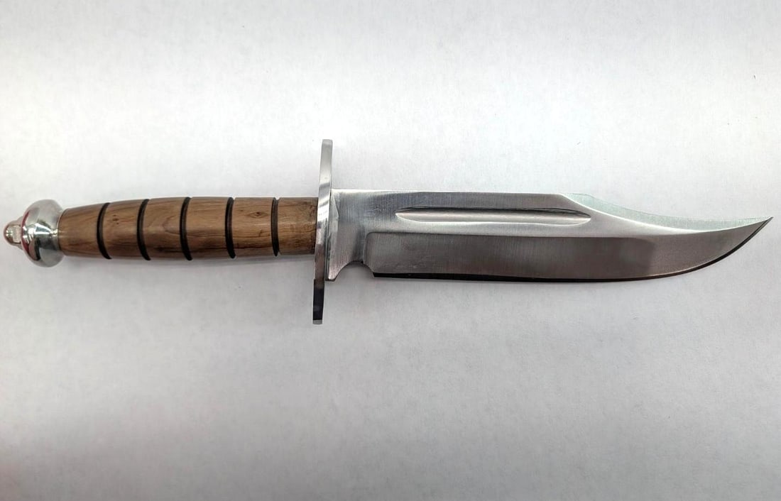 Bowie Style Fixed Blade Knife: 13.75" overall length, with handmade leather sheath