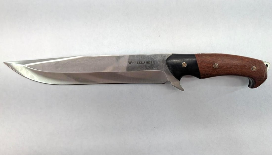 Freelander Fixed Blade Knife: 14.5" overall length, with handmade leather sheath