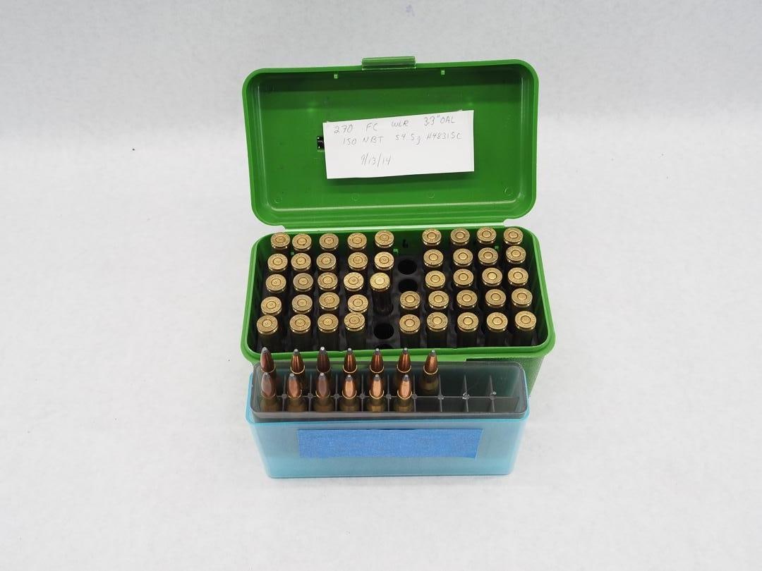 (58+/-) .270 Load Ammo & (23) Once Fired Casings: (58+/-) .270 Load Ammo & (23) Once Fired Casings