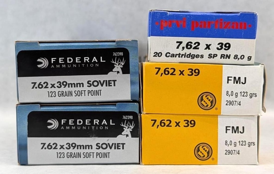 (5) Boxes of 7.62X39 Cartridges: (5) Boxes of 7.62X39 Cartridges