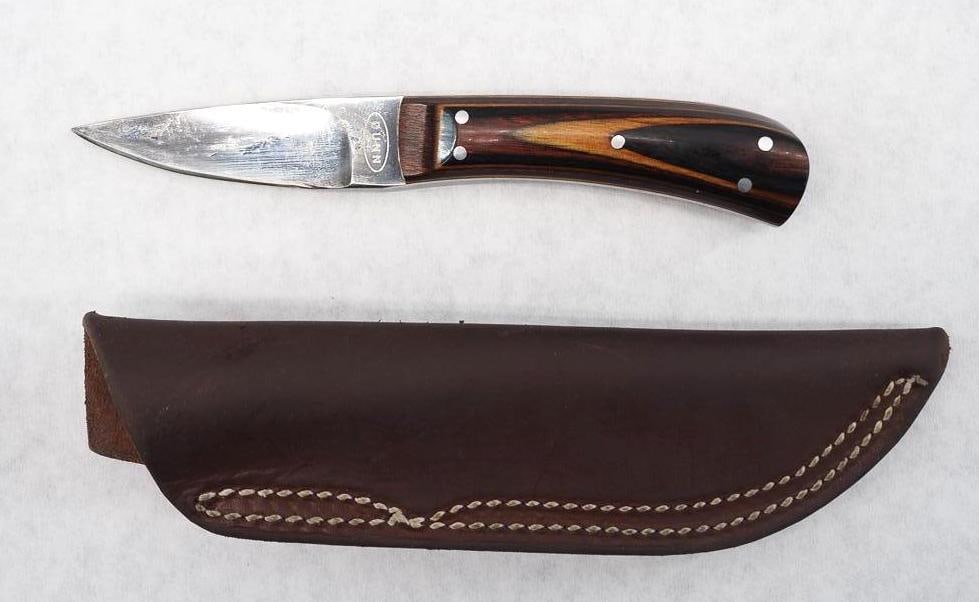 Melvin Dunn Fixed Blade Rosewood Handle Skinning Knife W/ Leather Sheath: overall length 7 1/8"