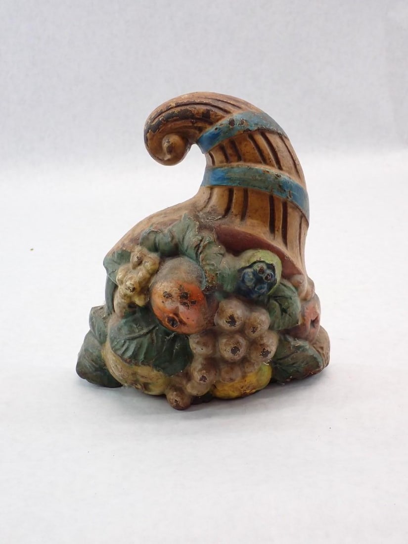 Antique Polychrome Cornucopia Cast Iron Door Stop - 2